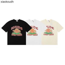 Rhude High End Designer Vêtements pour 24ss Coconut Tree Sunset Imprimé à manches courtes Tshirt Trendy High Street Trendy Mens and Womens Pullover Half Mancheves with 1: 1 Logo