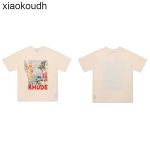 Rhude high-end designer kleding voor engelprint mode casual hiphop losse oversized t-shirt met korte mouwen met 1: 1 originele labels