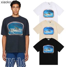 Rhude High End Designer Vêtements pour Angeles Summer New High Street Niche Fashion Design Imprimer Grand T-shirt à manches courtes avec des étiquettes originales de 1: 1