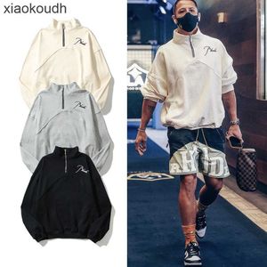 Rhude High End Designer Vêtements pour Cotton Coat High Street Half Broidered Letter Polo Polo Pull à cou debout avec des étiquettes originales de 1: 1