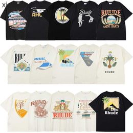 Rhude High End Designer Vêtements pour lettre exclusive Affiche Impression d'été Nouveau couple T-shirt à manches courtes lâches avec 1: 1 Étiquettes originales