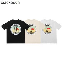 Rhude high -end designer kleding voor mode zonsondergang kokosboombrief afdrukken met korte mouwen t -shirt voor mannen en vrouwen high street losse halve mouw met 1: 1 origineel