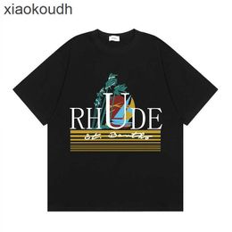 Rhude High End Designer Vêtements pour High Street Fashion et Trendy Short Collection Collection Tunnel Abstract Fog Couple T-shirt décontracté avec 1: 1 Étiquettes originales