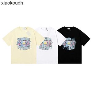 Rhude High End Designer Vêtements pour petite foule Fonction de mode Fleur Imprimé haut poids Double Yarn Coton Casual Loose Short Tshirt pour hommes et femmes avec un logo 1: 1