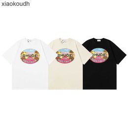 Rhude High End Designer Vêtements pour le printemps / été de la nouvelle demi-manche d'anime de dessin anime de dessin animé couple T-shirt à manches courtes avec des étiquettes originales de 1: 1