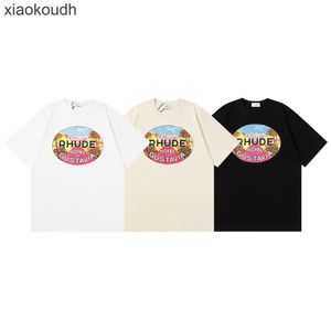 Ropa de diseñador Rhude High End para primavera/verano NUEVA MEDIA MANGA AMIGA ANIMA Cartoon Carta Impresión Camiseta de manga corta con etiquetas originales 1: 1