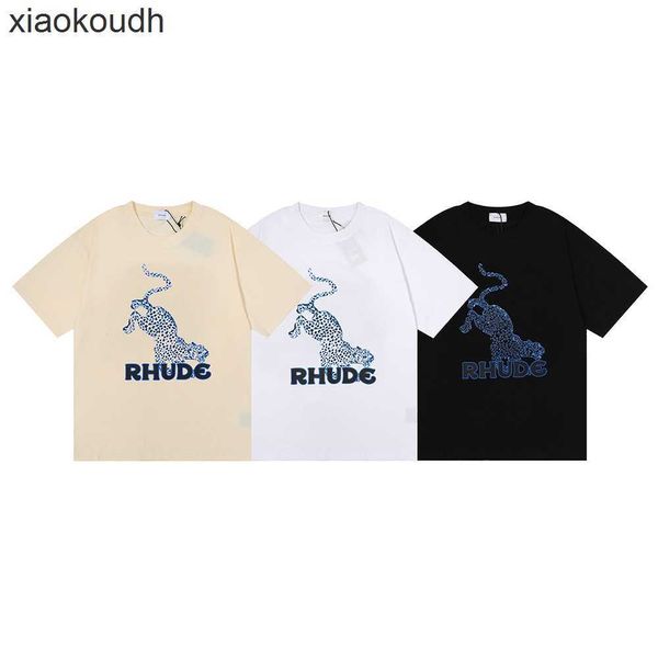 Rhude High End Designer Vêtements pour le printemps et l'été Nouveau Léopard Léopard Imprimé Hip-Hop Hommes et femmes Lovers T-shirt à manches courtes décontractées avec 1: 1 Étiquettes originales