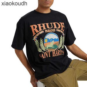 Rhude High End Designer Vêtements pour Sunshine Beach Palm Palm Tree Beach Chaise imprimé High Street Fashion Loose Coton T-shirt à manches courtes avec 1: 1 Étiquettes originales