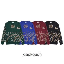 Rhude High End Designer Hoodies voor Chaopai Ethnic Cashew Jacquard Round Neck Knitwear Mens en Womens High Street Sweater Coat met 1: 1 originele labels