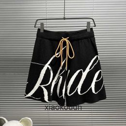 Rhude high-end designer shorts voor dezelfde stijl contrasterende geborduurde gebreide shorts heren zomertrend strand 5-punts bewakingsbroek hiphop rust met 1: 1 originele labels