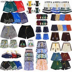 Rhude high -end designer shorts voor shorts Letter Gedrukte Casual Color Matching High Street Trendy Five Point Beach Pants met 1: 1 originele labels