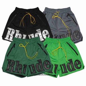 Rhude high -end designer shorts voor zomerse mode patchwork Drawtring mesh borduurwerk ademend snel droge basketbal casual shorts voor mannen met 1: 1 origineel label