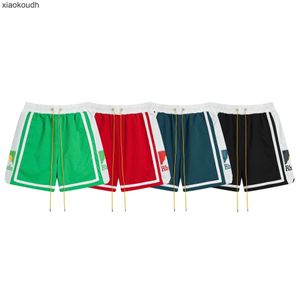 Rhude high -end designer shorts voor trendy High Street Summer Sunset Snowy Mountain Contrast Color Splicing Sports en Leisure Beach Quick Drying Shorts Tide met 1: 1