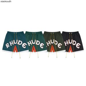 Rhude high -end designer shorts voor trendy brief kleur blokkeren casual sport mesh shorts voor mannen en vrouwen high street elastische strandbroek met 1: 1 originele labels