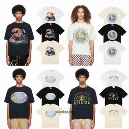 T-shirts de créateurs haut de gamme RHUDE pour 2024 Printemps / été de la mode de la mode d'été T-shirt à manches purs à manches courtes pour hommes avec des étiquettes originales de 1: 1