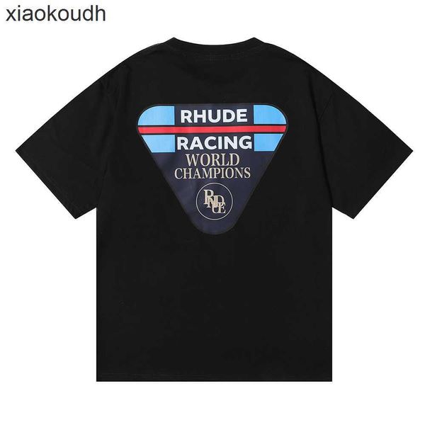 T-shirts de créateurs haut de gamme Rhude pour Chaopai High Street Race Race Patch Commémoratif Coton Cotton Crew Nou T-shirt à manches courtes avec 1: 1 Étiquettes originales