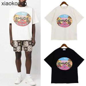 Rhude high-end designer T-shirts voor lente/zomer nieuwe halfheve heren heren mode oversized anime cartoon brief bedrukt short mouwen t-shirt met 1: 1 originele labels