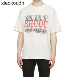 Camisetas de diseñador de alta gama Rhude para reloj de coco pintura al aceite de coco para hombre camiseta de manga corta de manga corta con etiquetas originales 1: 1