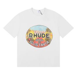 Rhude High Quality Summer Mens T-shirt Fashion Men Women Designer Tee Tee Soft Causal Short Sigle Us Taille S-2xl Black Blanc Beige