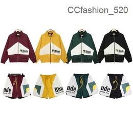 Rhude Hoodie 2023 Tidy Rhude Kleurblok Hiphop Jas met opstaande kraag Letterprint Vest Ritsjas Heren en dames Contrasterend windjack Met capuchon QUD3