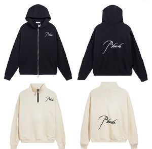 Rhude Sweat à capuche Designer Sweat à capuche Chemises à manches longues Demi-Zip Femmes Hommes Sweat à capuche Broderie Casual Loose High Street Couples Sweatshirts S-XL