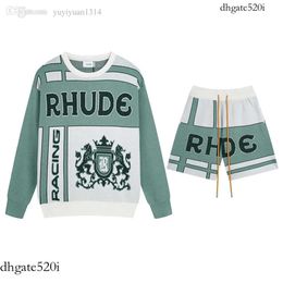 rhude hoodie men Rhude Shorts contraste couleur sweats à capuche automne hommes à manches longues sweats cordon Kits courts Sprots Terry sweats à capuche ensembles Rhud 331