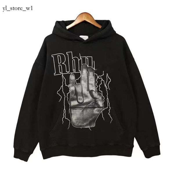 Rhude Hoodie Mens Designer Sweat à capuche Sweater Dark High Street Street Fightning Rhude Magas Drawn Spring Automne Warm Fashion Loose Black Sweat à sweat 7556