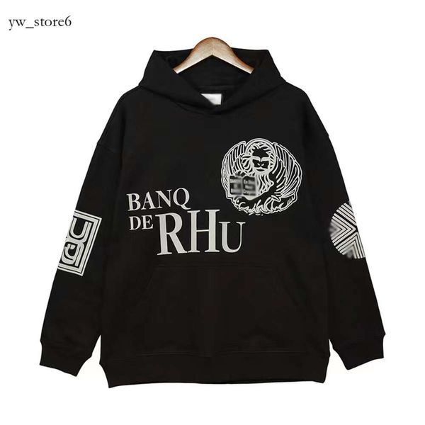 Rhude Hoodie Mens Designer Sweat à capuche Pull à capuche Dark High Street Finger Fightning Rhude Magas Drawn Spring Automne Fashion Fashion Loose Black Sweat à sweat 6756