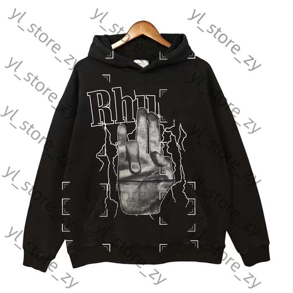 Rhude Hoodie Mens Designer Sweat à capuche Pull à capuche Dark High Street Finger Fightning Rhude Magas Drawn Spring Automne Warm Fashion Labieuse Black Sweat à sweat 2573