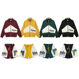 Vestes de rhude pour hommes vintage rhude hign street veste de baseball rétro patchwork zipper logo jeste courte imprimée + shorts décontractés plus taille surdimensionnée