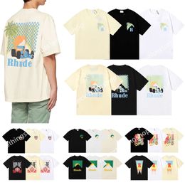 Diseñador Rhude Hombres Camiseta Redonda Camisetas de verano Camisetas de moda casual Manga corta de alta calidad Hip Hop Tamaño suelto S-XL