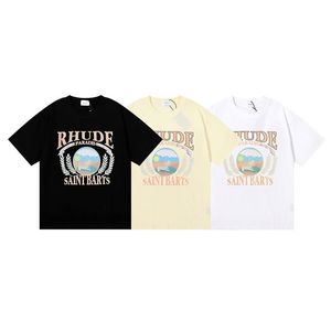 Rhude marque de luxe chemise hommes t-shirts chemise de créateur imprimé blanc noir été lâche grande taille t-shirt 5XL grossiste rue pur coton mode jeunesse shorts manches