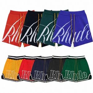 Rhude Mannen Ademende Strandshorts Mannen Vrouwen Casual Mesh Track Ademend Oversize Rhude Shorts Taille Trekkoord Shorts gratis schip voor zwart en wit q7KS#