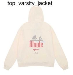 Rhude Men Designer Hoodie Sweatshirt Correcte versie 2023 The Print Niche Mens Womens Washed Made Vintage hoodie