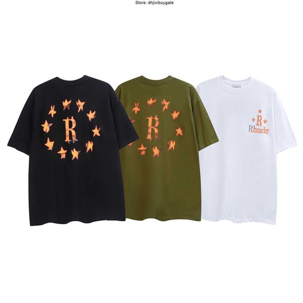 RHUDE T-shirts voor heren en dames Korte mouw High Street Fashion Flame Star Print Letter tee Street Loose rhude T-shirt met korte mouwen Heren