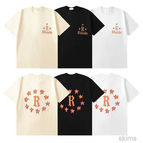 Camisetas de Rhude para hombre, camiseta de gran tamaño a la moda para hombre y mujer, camiseta de Hip Hop con estampado naranja, camisetas con letras R de Destroy The Stars