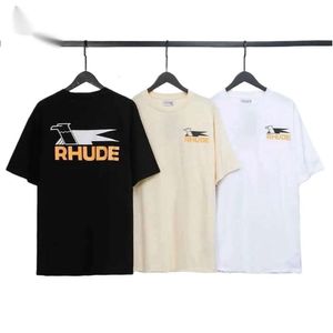 Rhude Men's T-shirts Summer Fashion Fashion Streetwalw Swallow Print T-Shirts Men Femmes Coton Abricot Black White Tee 449