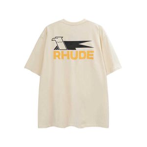 Rhude Men's T-shirts Summer Fashion Fashion Streetwalar Swallow Print T-Shirts Men Femmes Coton Abricot Black White Tee 888 BF9