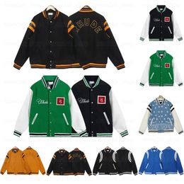 Rhude mens varsity jacket y2k American Vintage Baseball Letterman Jacket jacket Womens Geborduurde Print High Street Coat verkrijgbaar in verschillende stijlen