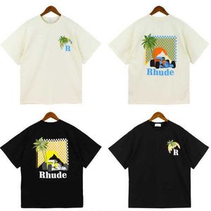 RHUDE MENS RH T-shirts Moonlight Tropic imprimé T-shirt 2023 Été Nouvelle coco à manches courtes NJCT