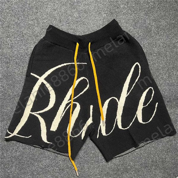 Verano 1 Rhude Hombres Mujeres Hombres Pantalones cortos de la mejor calidad Cordón Jacquard Pantalones de punto amarillos