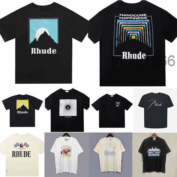 Rhude Mens T-shirt Designer Lettre Imprimer À Manches Courtes Casual Été Respirant Vêtements Hommes Dames Premium Vêtements Couple T-shirt En Gros 0YXH