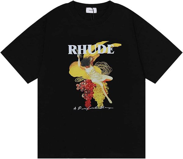 Summer Rhude Cotton Mens Fashion T zicanfly shirt Shirt Men's A Perfect Day Letter Print Jersey Tee Hip-Pop Sudadera Retro Top de manga corta
