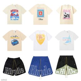 Rhude Mens T Shirt High Quality Tess Diseñador Fashion Casual Maneve Short Europa Men Mujeres Mujeres redondeadas Camas de cuello