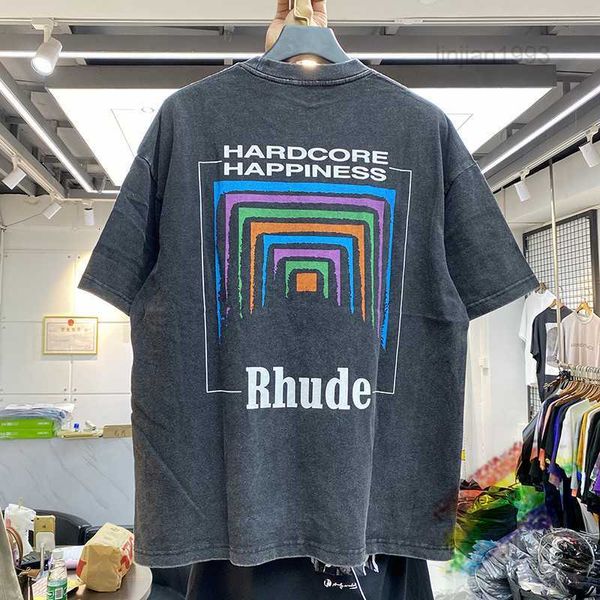 Rhude Mens T-shirts 2024SS Designer Nice t-shirt lavé hommes femmes vintage T-shirt de tissu lourd légèrement lâche multicolore