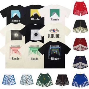 Rhude Mens T-shirts Shorts High Street Fashion Designer For Men Shirt Short Sleeve Print Crewneck Casual T-Shirt Top Tee Asian Size33S1