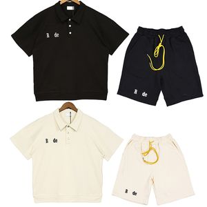 Rhude Mens Survêtement Designer Polo Shirt Short Costume Imprimer Revers Manches Courtes Casual Sport Style 333