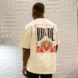 Rhude Playing Card Round Coule Polyme à manches courtes High Street American Cotton Cotton Loose Men et femme T-shirt