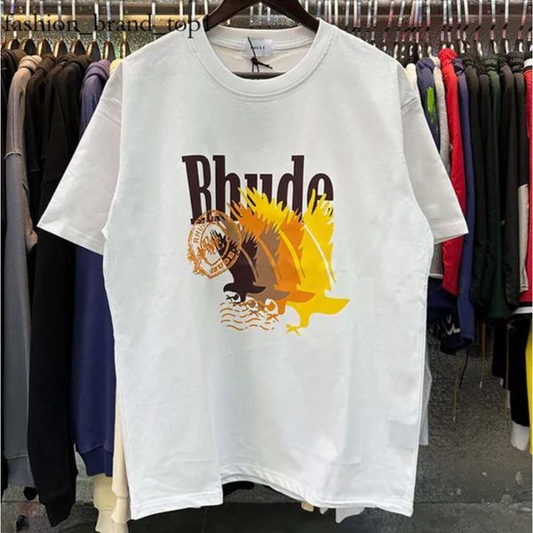 Rhude camisa Castle Coconut Tree Windowsilly Casual Loose Rhude Rhude Mens Camiseta Transpirable Camiseta de manga corta Menores Mujeres Top 4098