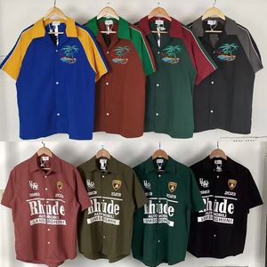 Rhude Shirt Men's Shirt Designer Broidered Coconut Color Couleur Couleur à manches courtes Shirt Summer Casual Woard Beach Shirt